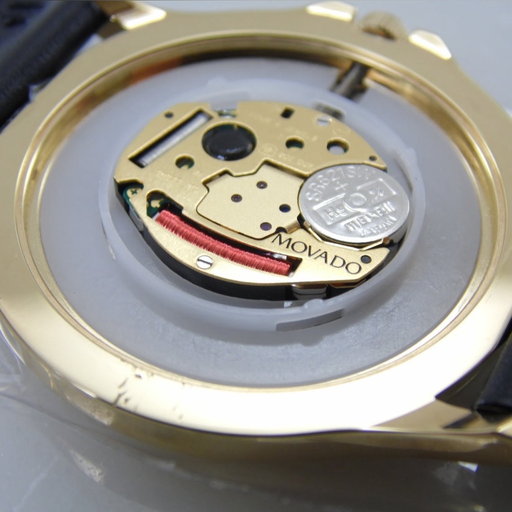 MOVADO “TRUMP” Signature Gold Black Leather Band Watch - Picture 2 of 8
